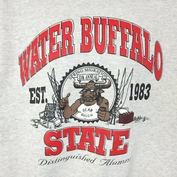 Water Buffalo State Sweatshirt Vintage 90s Bear Gulch Spring Migration Mens - Picture 2 of 6